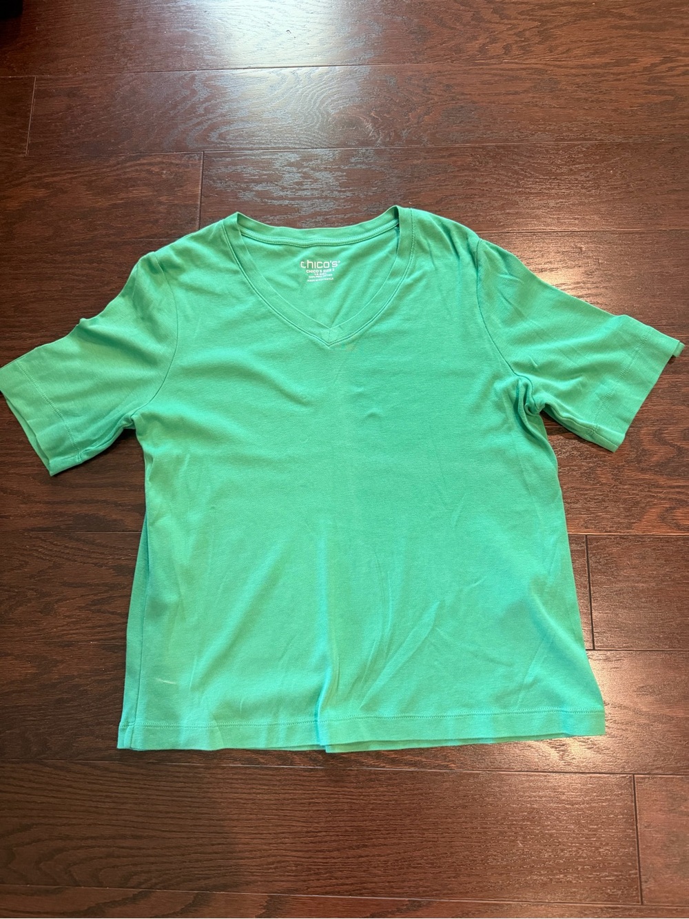 Chico's Women’s V-Neck Tee in Bright Green, Size 2